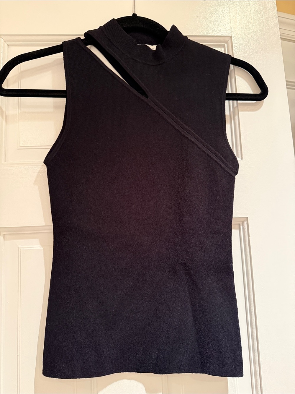 Autumn Cashmere Black Sleeveless Asymmetric Neck Knit Top